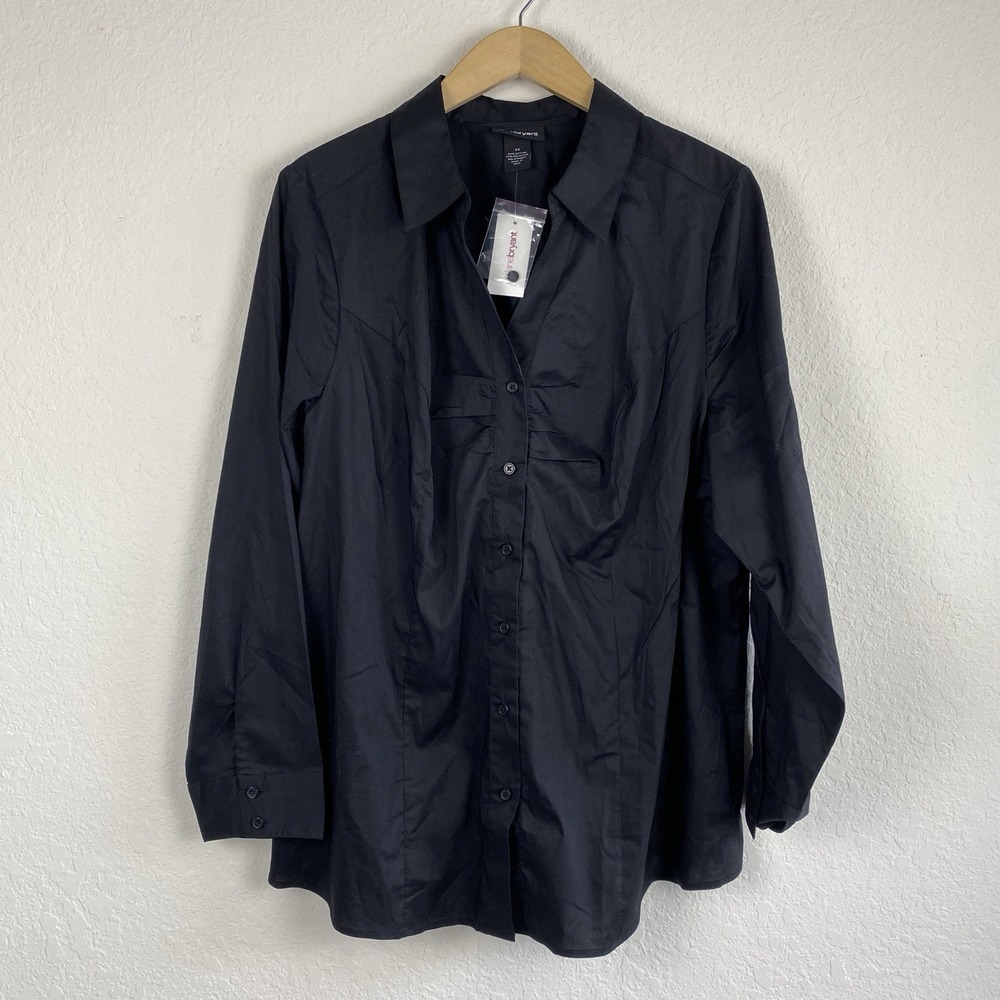 Lane Bryant 24 Shirt Button Up Long Sleeve Black Capsule Career Twill NWT
